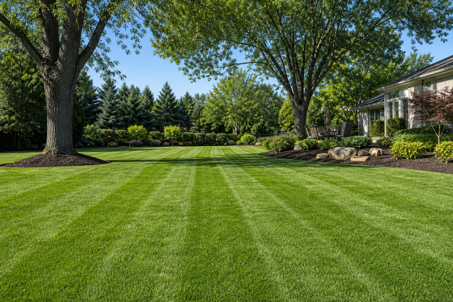 Freshly mowed striped lawn